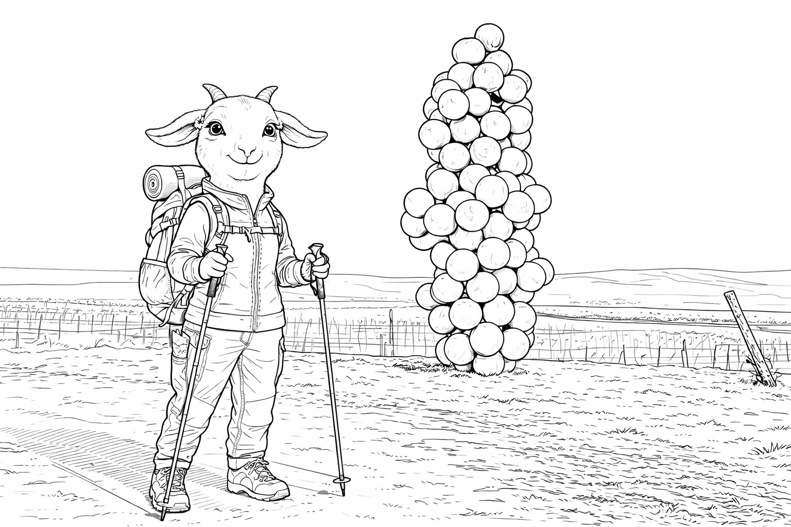 Ausmalbild Zora Ziege auf dem Weinweg bei Langenlois